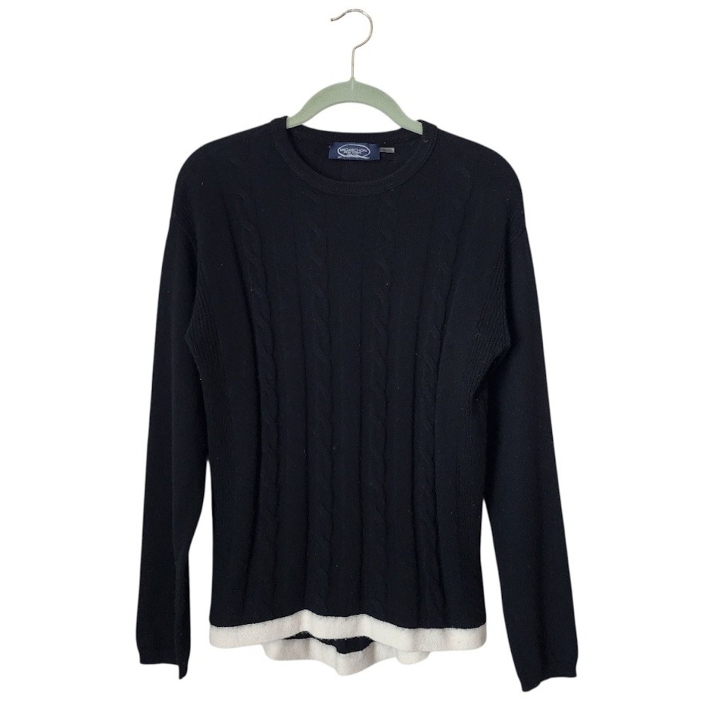 MAGASCHONI 100% Cashmere Black Cable Knit Sweater Size S Contrast Hem